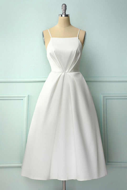 Robe midi blanche à fines bretelles
