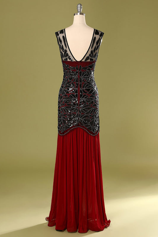 Robe Charleston à sequins rouge et noir années 20