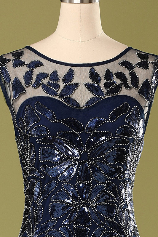 Robe Charleston pailletée bleu marine années 20