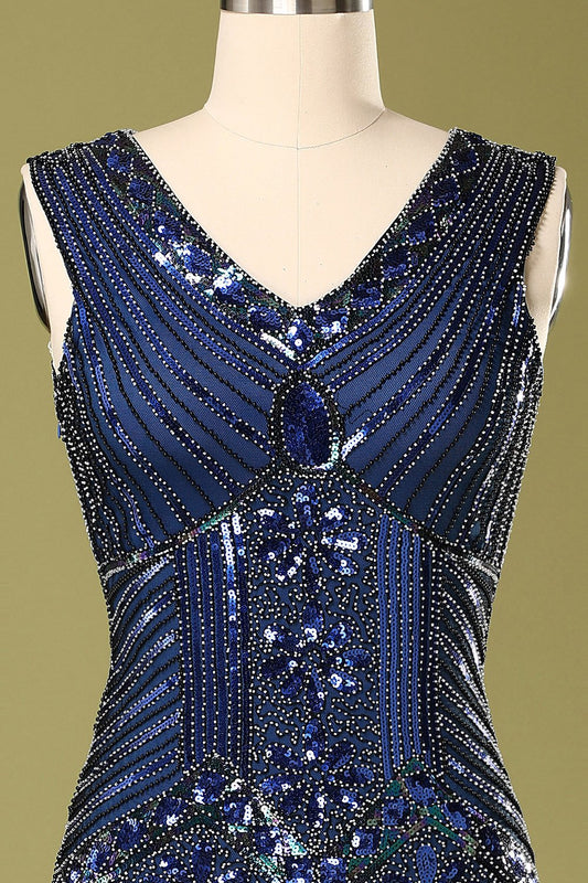 Robe Charleston vintage années 20 à sequins bleus