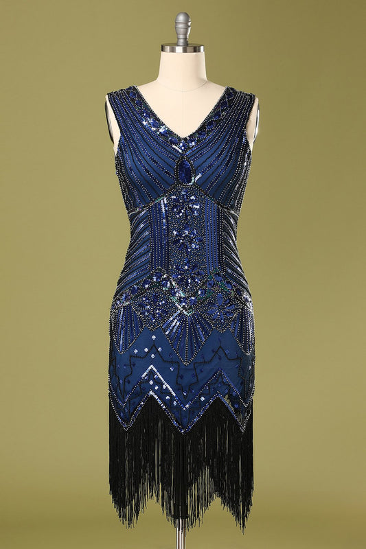 Robe Charleston vintage années 20 à sequins bleus