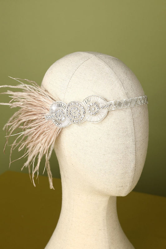 Diadema Flapper de los Años 20 con Plumas y Cuentas