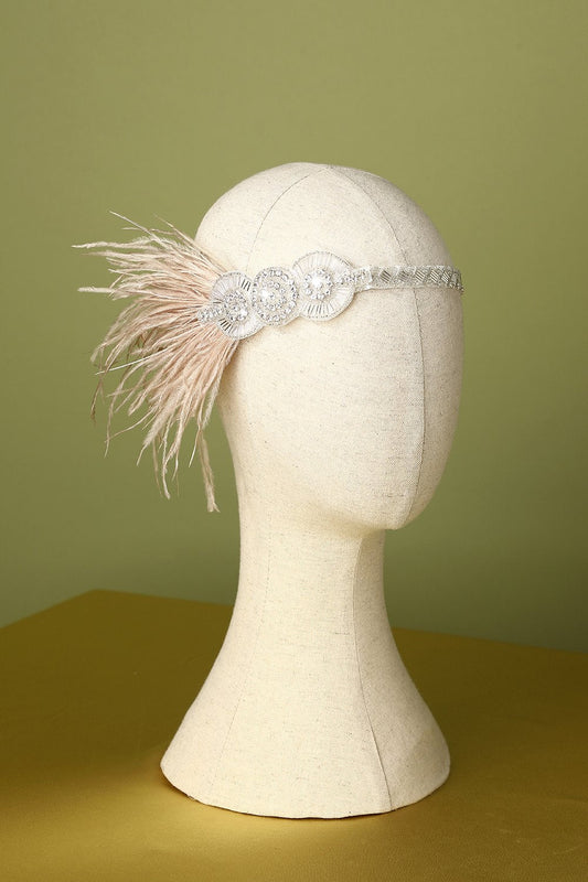 Diadema Flapper de los Años 20 con Plumas y Cuentas