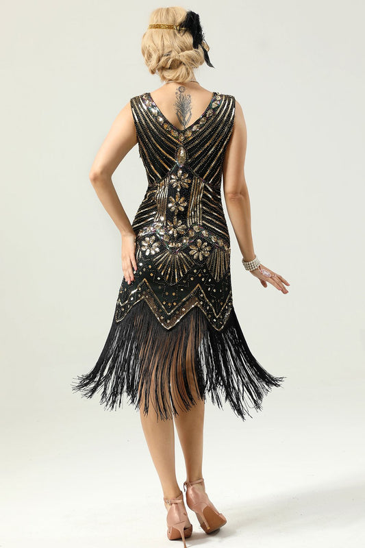 Robe Charleston Noire et Or à Paillettes