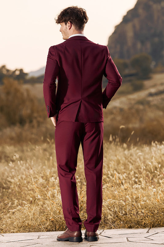 Costumes de bal pour homme bordeaux à revers pointus, 3 pièces