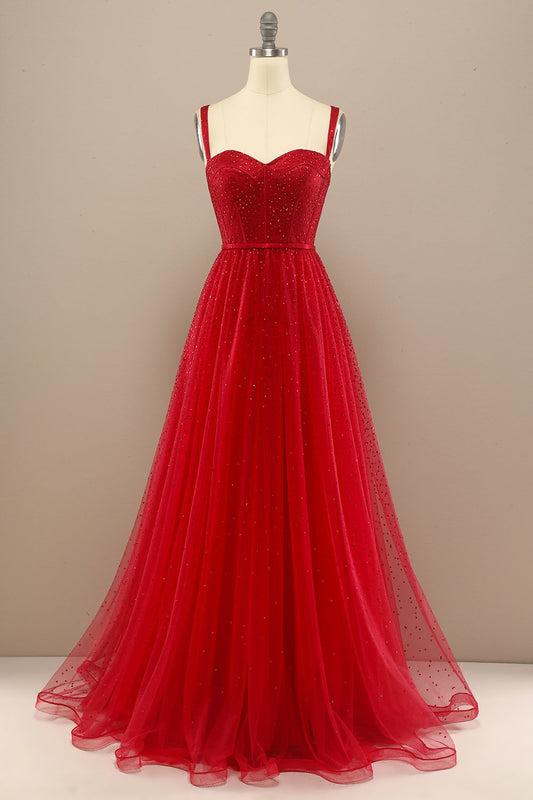 Magnifique robe de bal bustier rouge avec perles