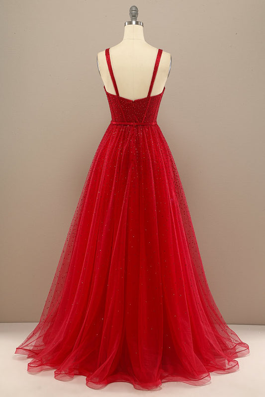 Magnifique robe de bal bustier rouge avec perles