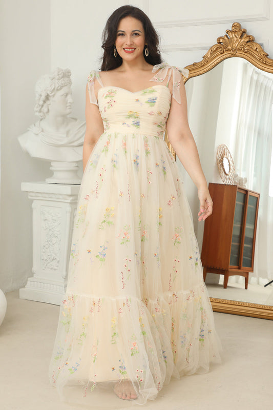 Robe de Bal Longue Champagne Grande Taille avec Broderie