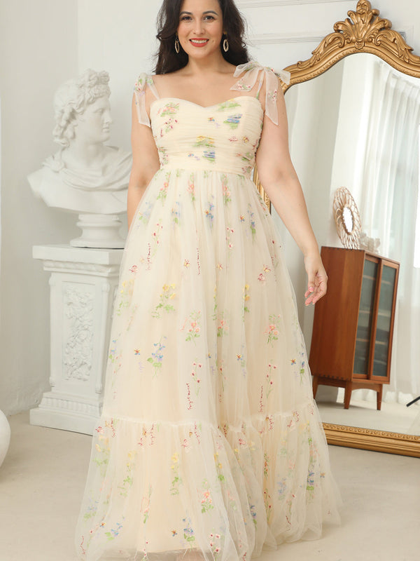 Robe de Bal Longue Champagne Grande Taille avec Broderie
