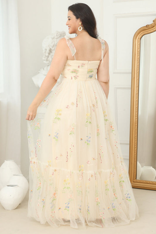 Robe de Bal Longue Champagne Grande Taille avec Broderie