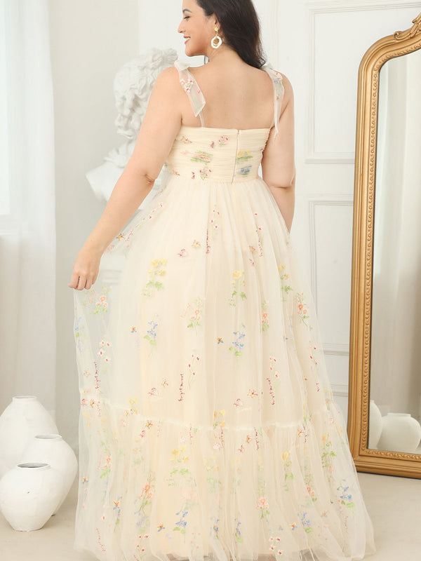 Robe de Bal Longue Champagne Grande Taille avec Broderie