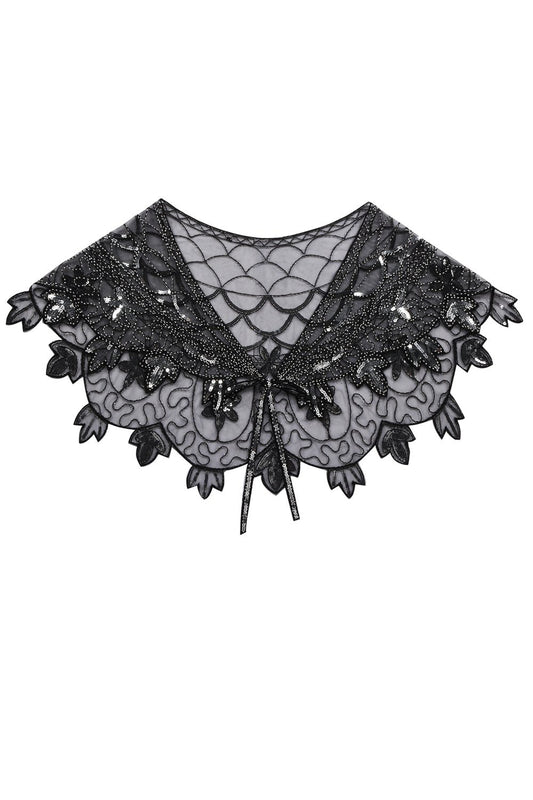 Cape Noire à Paillettes Florales Femme Années 1920
