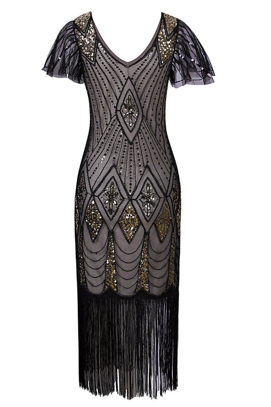 Robe Charleston à paillettes noires des années 20