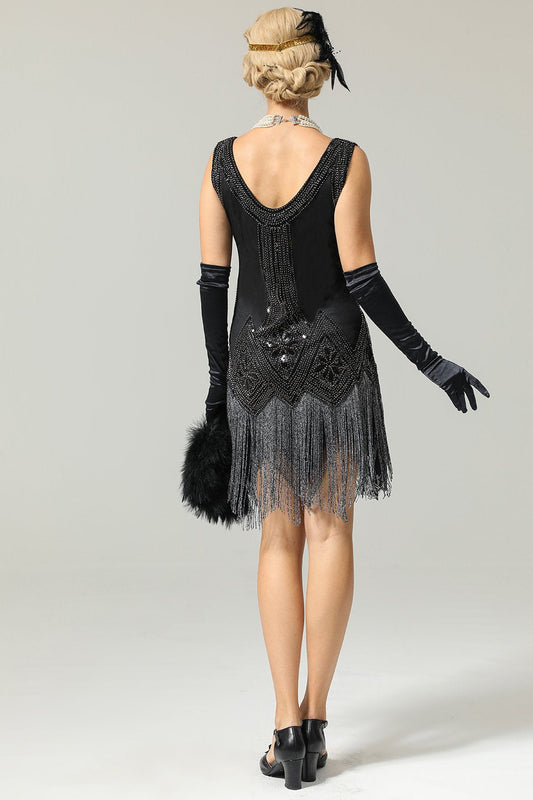 Robe Charleston Noire des Années 20 à Paillettes