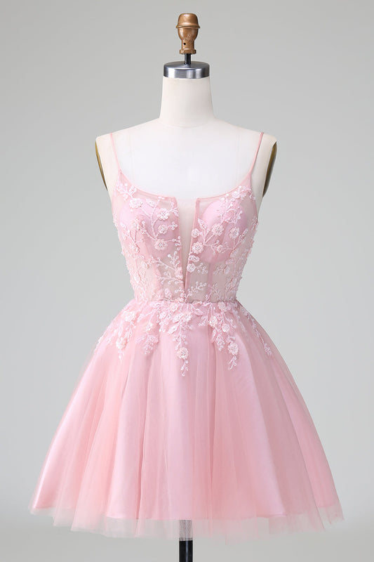 Robe de bal courte trapèze en tulle avec appliqués "Princesse Blush"