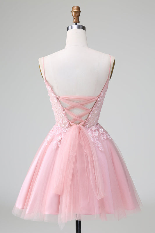 Robe de bal courte trapèze en tulle avec appliqués "Princesse Blush"