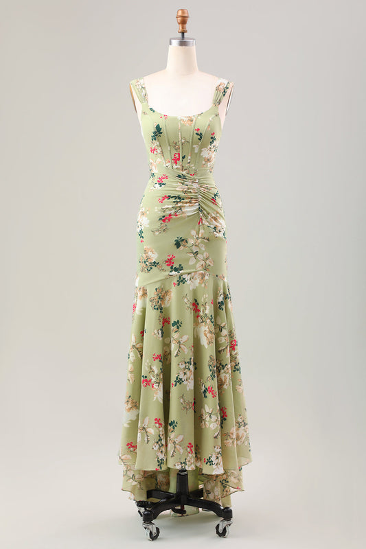 Robe Corset Sirène Vert Grande Fleur Invitée de Mariage