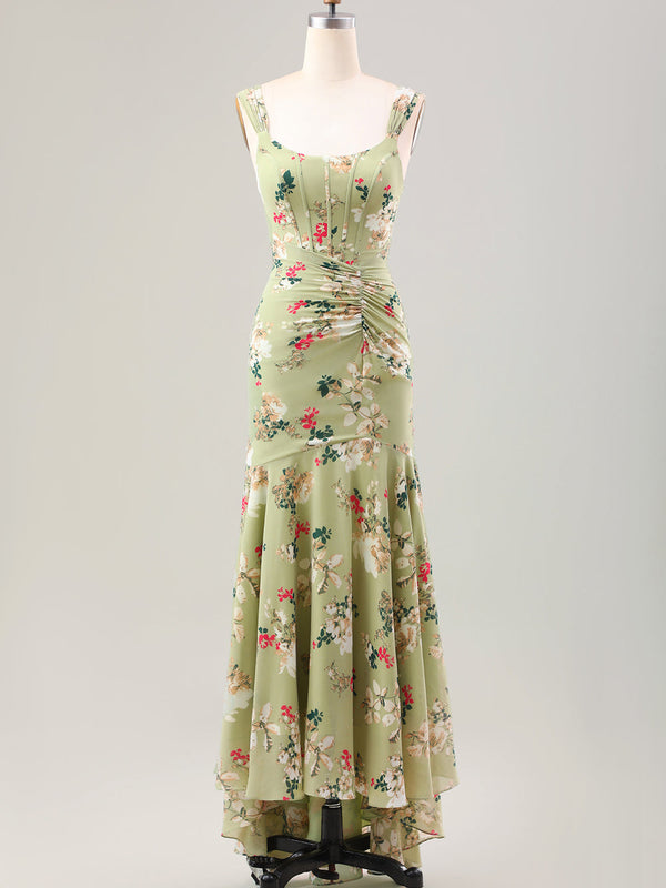 Robe Corset Sirène Vert Grande Fleur Invitée de Mariage