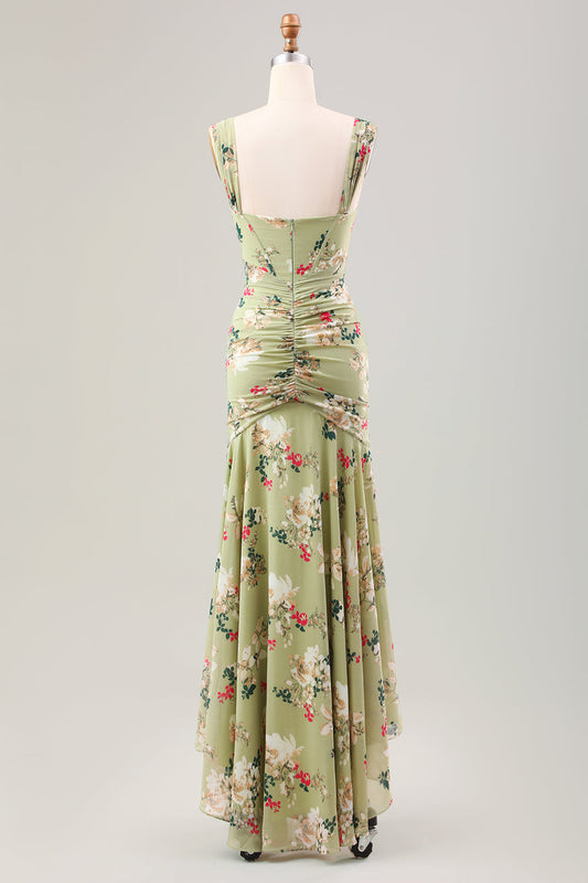 Robe Corset Sirène Vert Grande Fleur Invitée de Mariage