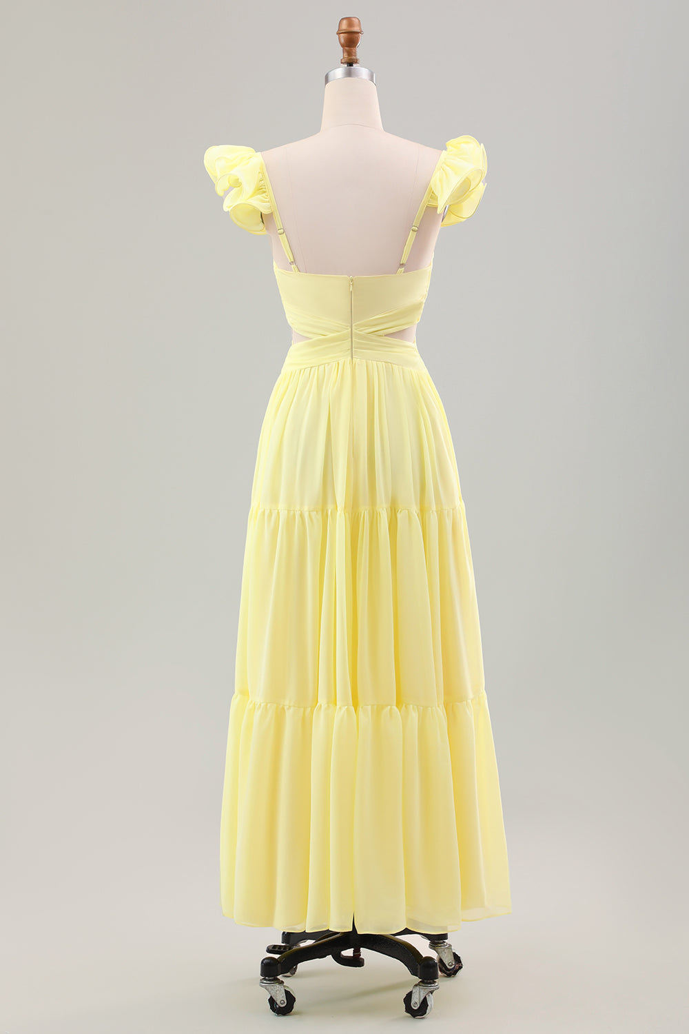 Simple Lemon Yellow A-Line Pleated Ruffled Wedding Guest Dress