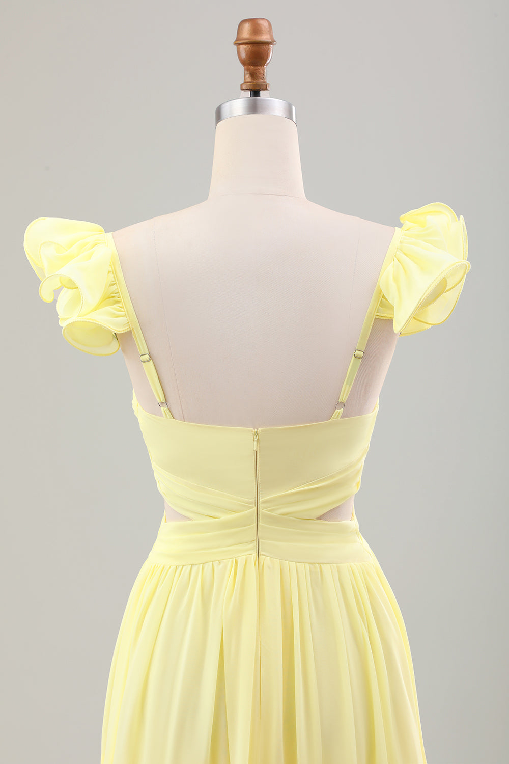 Simple Lemon Yellow A-Line Pleated Ruffled Wedding Guest Dress