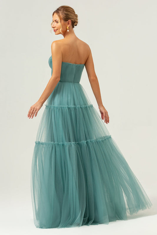 Robe de demoiselle d'honneur trapèze bustier en tulle Eucalyptus