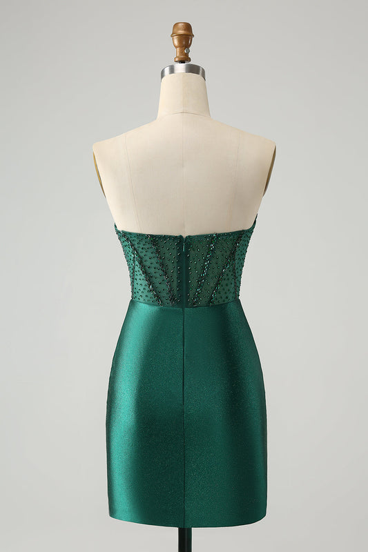 Robe de soirée courte bustier vert foncé style corset près du corps