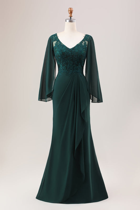 Dark Green Mermaid Chiffon Long Sleeves Choir Dress