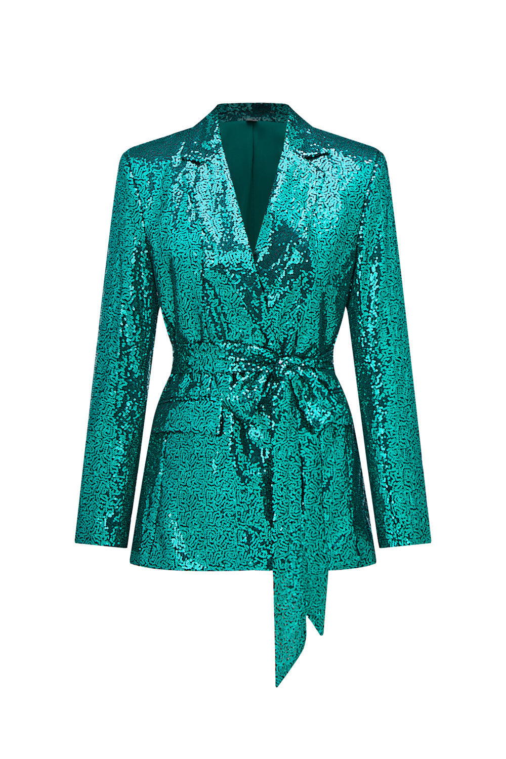 Sparkly Green Sequins Notched Lapel Women's Suit with Belt