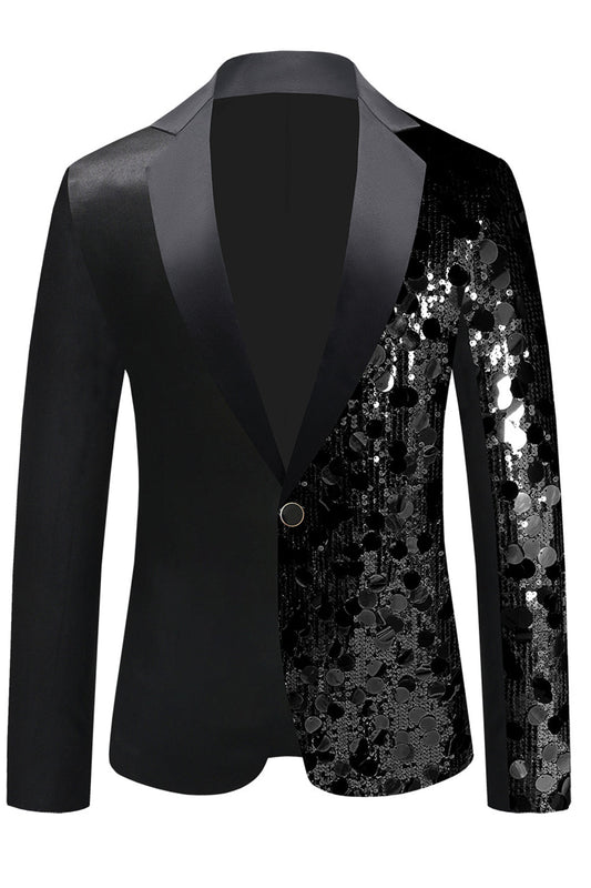 Blazer homme à revers cranté et paillettes noires scintillantes