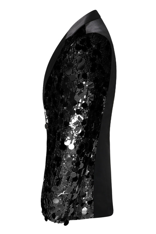 Blazer homme à revers cranté et paillettes noires scintillantes