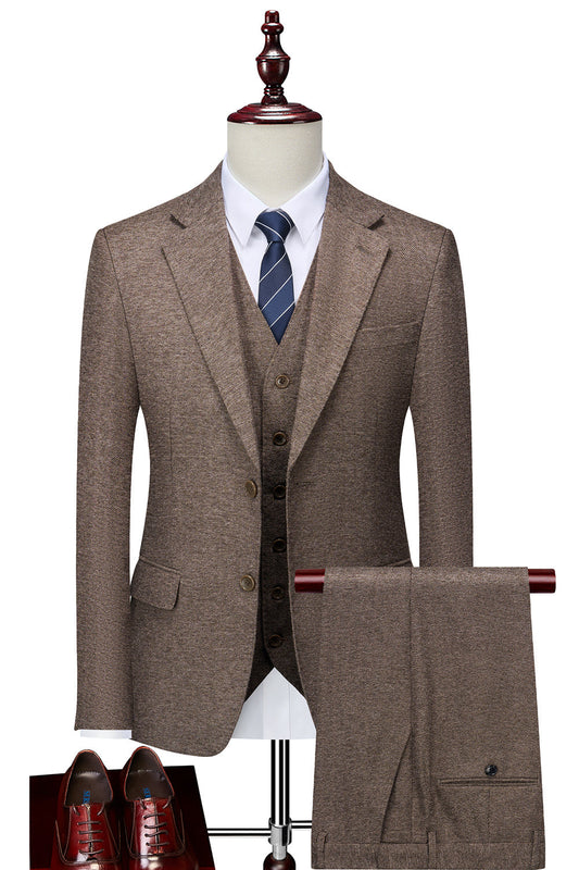 Costume Homme Marron 3 Pièces Coupe Slim de Garçon d'Honneur