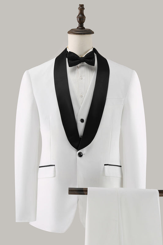 Costumes de bal pour hommes, 3 pièces, revers châle blanc, un bouton