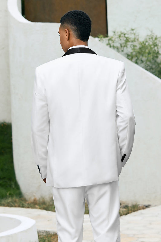 Costumes de bal pour homme 3 pièces avec revers châle blanc et un bouton