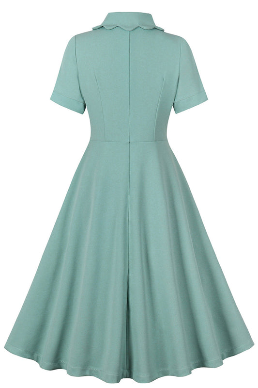 Robe Rétro Années 50 Verte à Volants Manches Courtes
