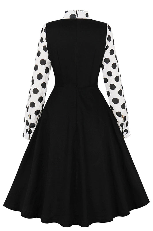Robe Années 50 Noire à Pois avec Nœuds