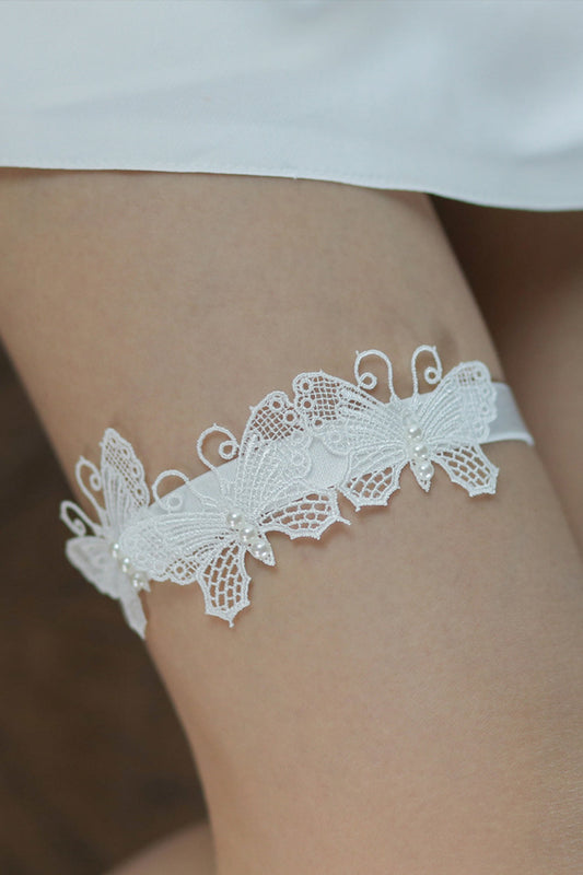 Jarretelles de mariée en dentelle papillon blanche (lot de 3)