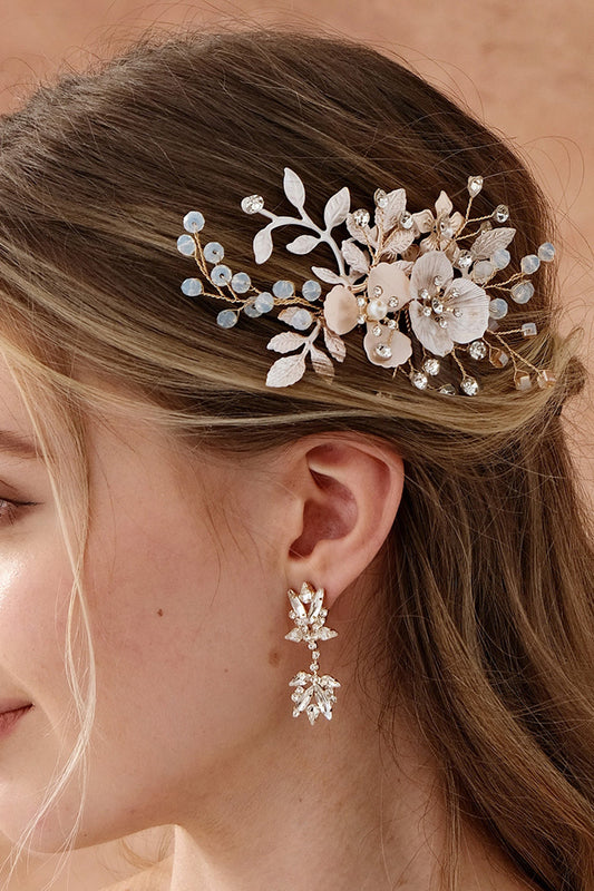 Pince à Cheveux de Mariage Fleur Cristal Perle Strass