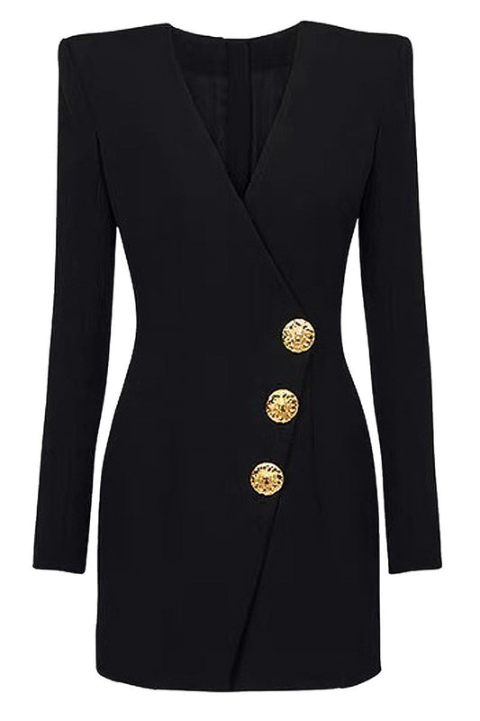 Black V-neck Slim Fit Long Women's Blazer