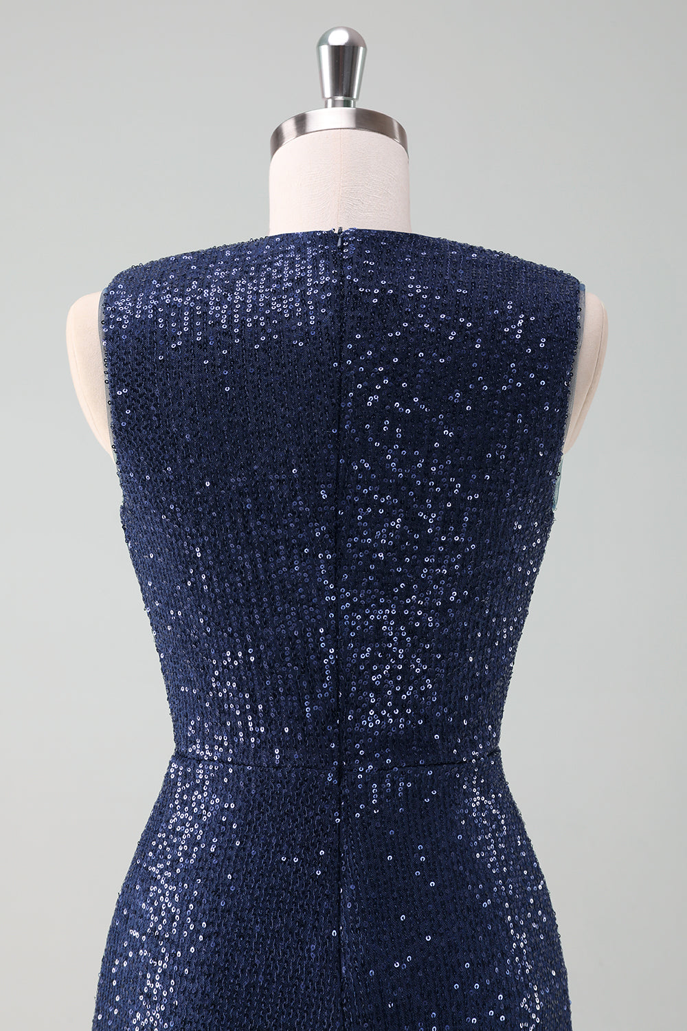 Sparkly Navy Sheath Sequins Ruched Choir Dress with Slit