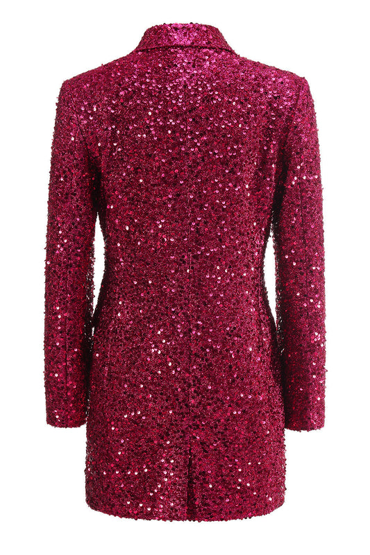 Blazer long à encoche étincelant fuchsia pour femme