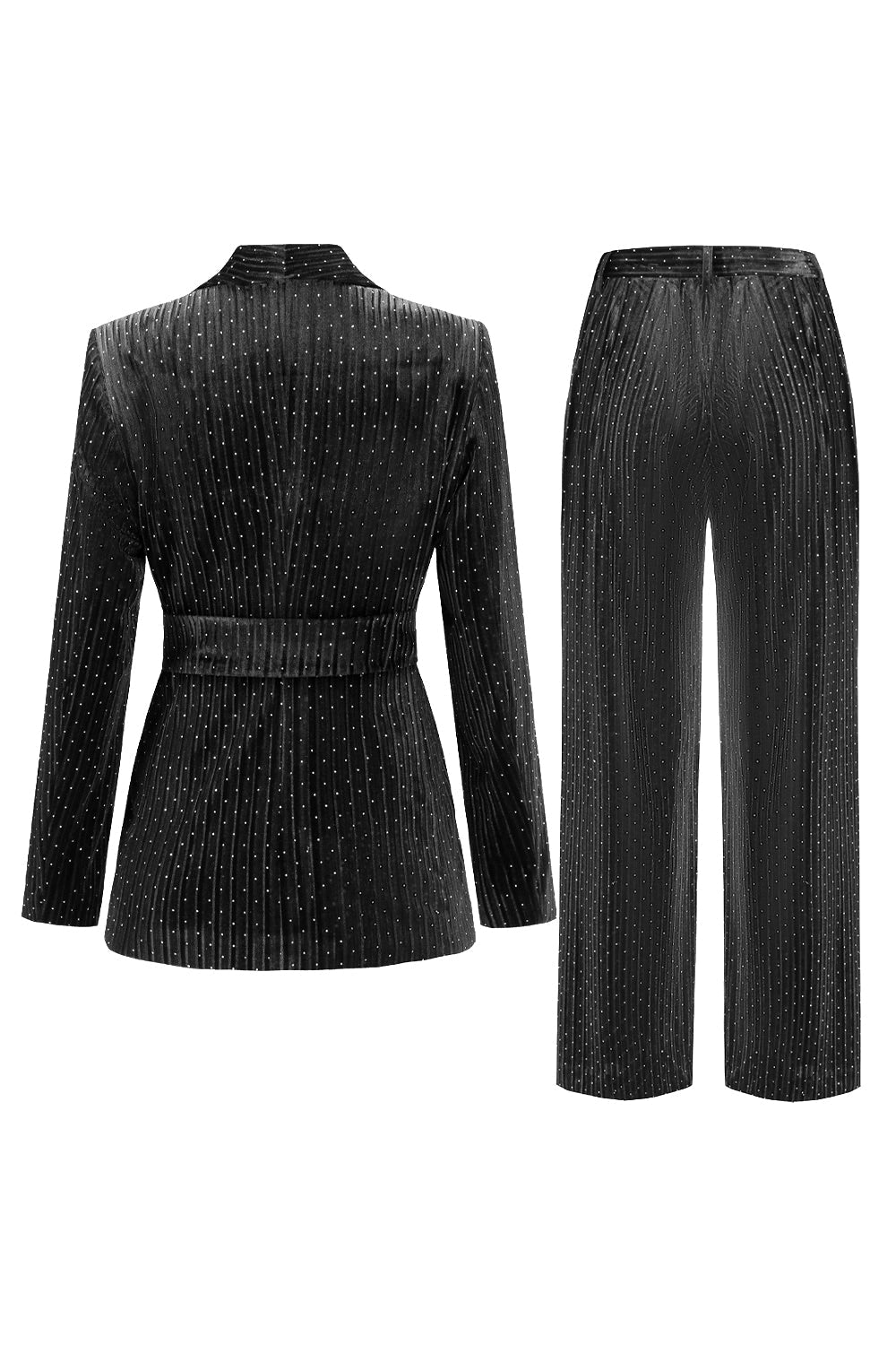 Costume deux pièces pour femme avec revers châle marine et ceinture
