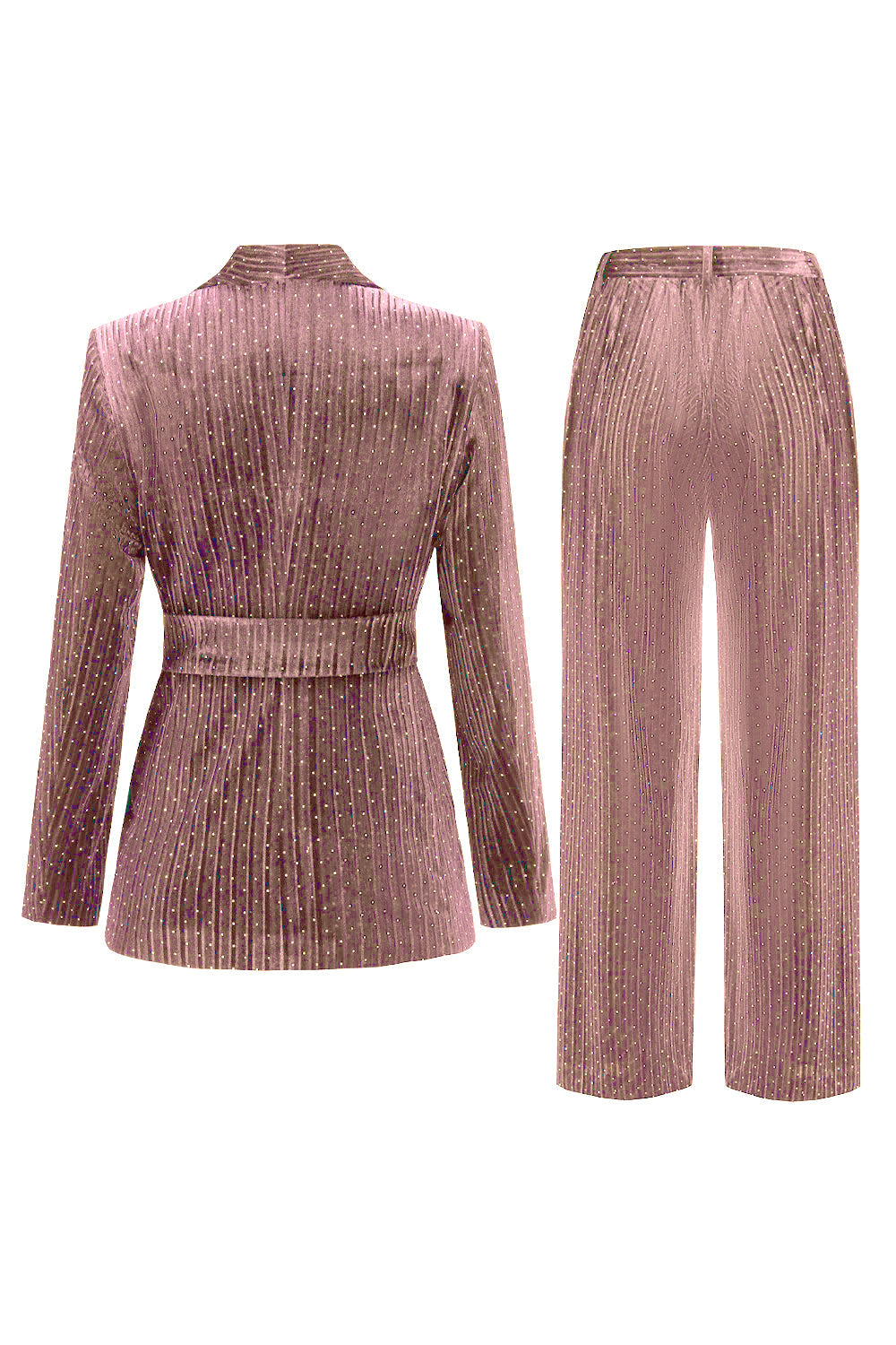 Costume deux pièces pour femme avec revers châle marine et ceinture
