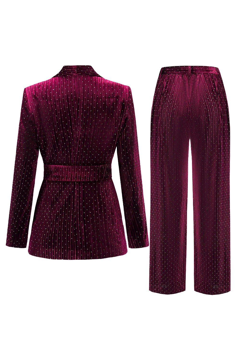 Costume deux pièces pour femme avec revers châle marine et ceinture