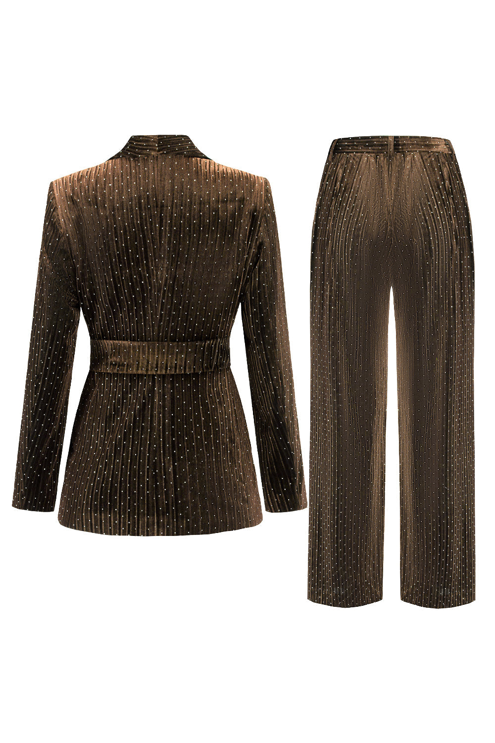 Costume deux pièces pour femme avec revers châle marine et ceinture