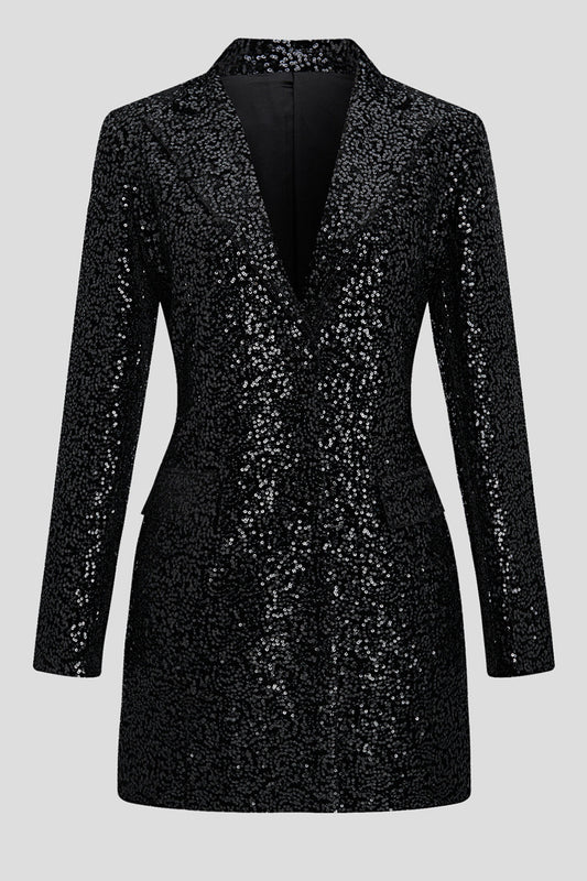 Blazer à manches longues noir à paillettes scintillantes