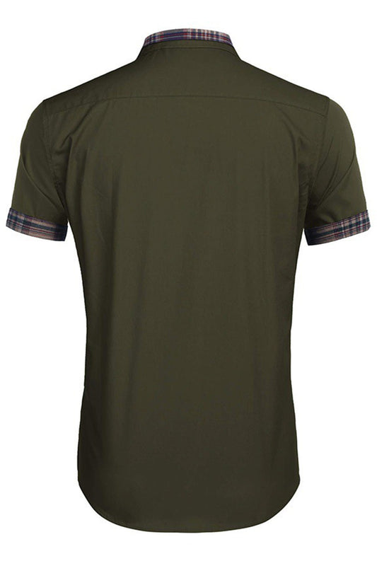 Army Green Short-Sleeved Button-Down Casual Men's Shirt