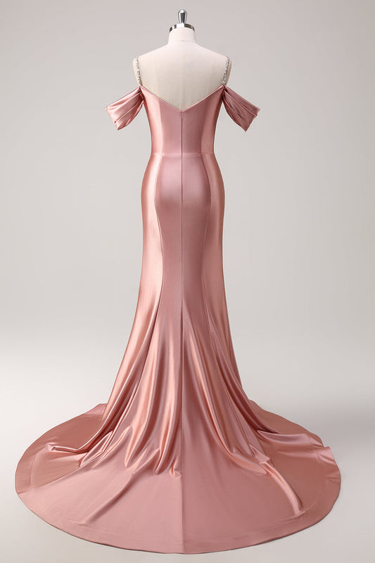 Robe de bal longue en tulle à bretelles spaghetti, perles et paillettes, coupe sirène