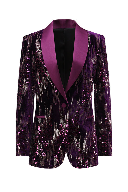 Blazer de bal à sequins et revers violet