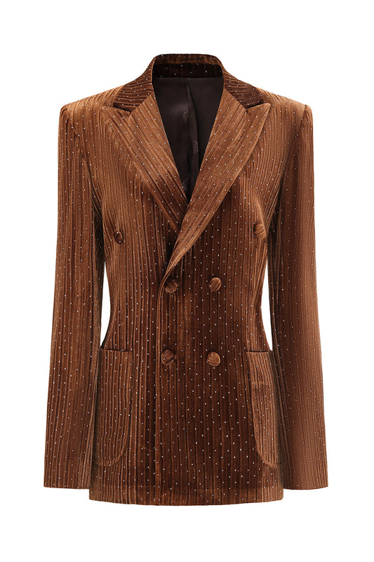 Blazer croisé à revers crantés en velours Coffee Dots